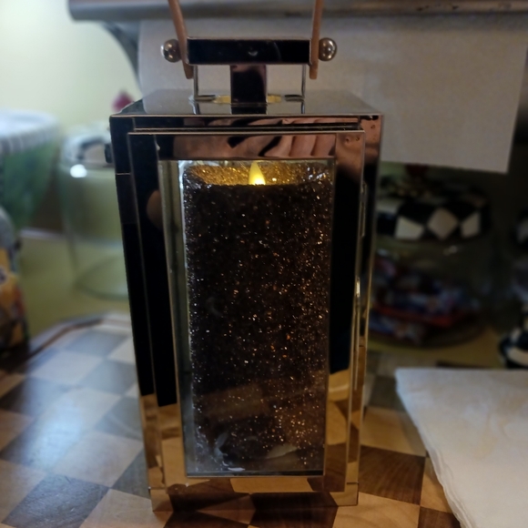 Silver and leather  handle latern 10x6 - Picture 2 of 3